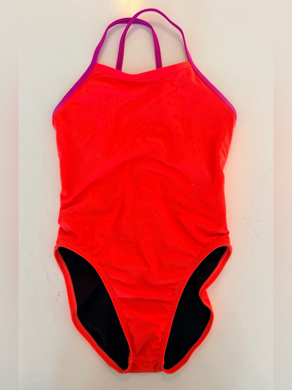 Jolyn Clothing Red One-Piece Swimsuit with Pink Straps